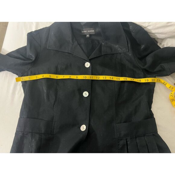 Randy Kemper Button Down Shiny Black Linen Blend Blouse Size 12 - Picture 14 of 15